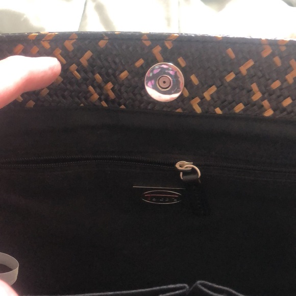 Talbots Brown and Tan Straw Bag with Plastic Tortoiseshell Handles - Picture 5 of 11